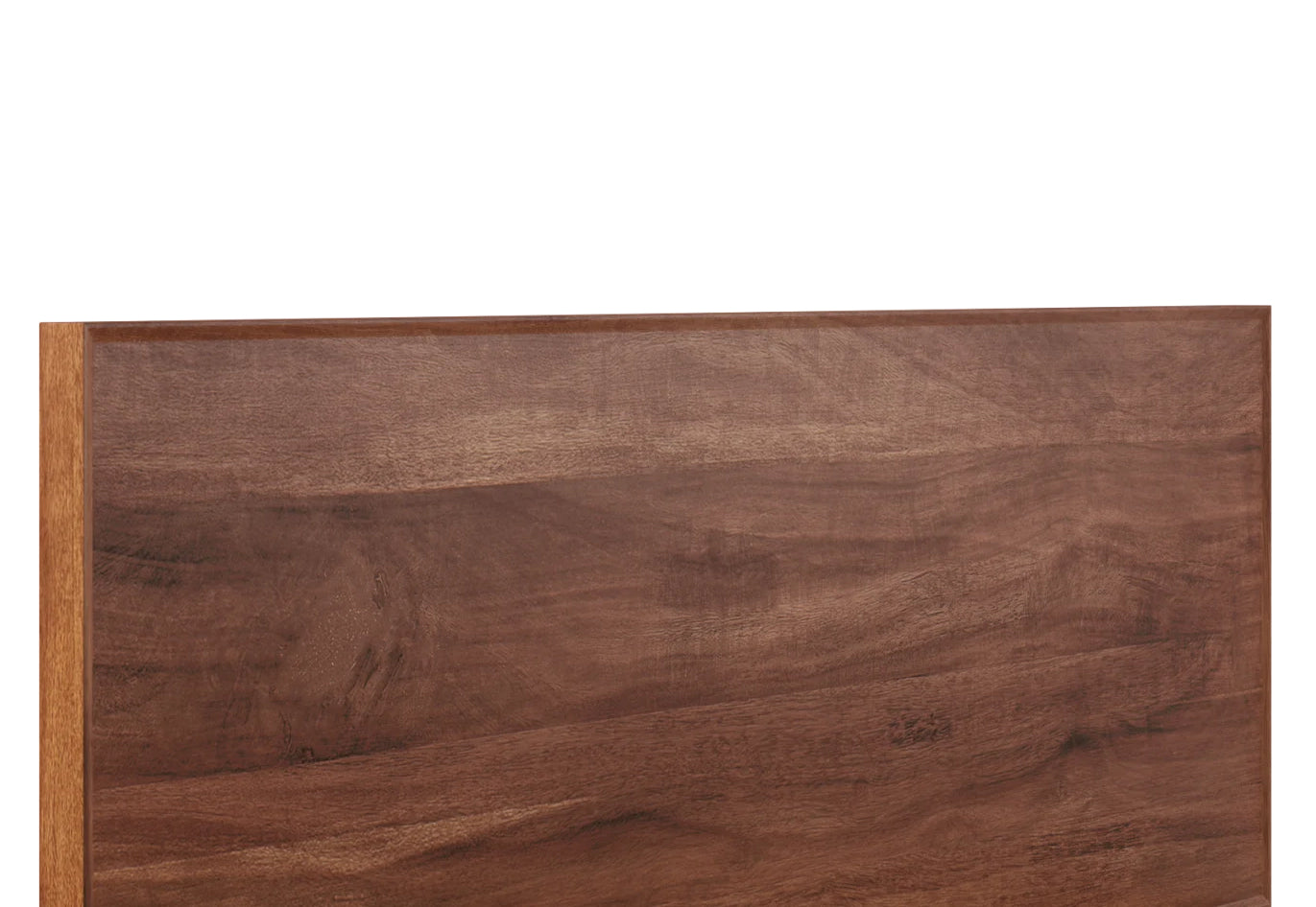 Close-up of acacia wood headboard for bed frame