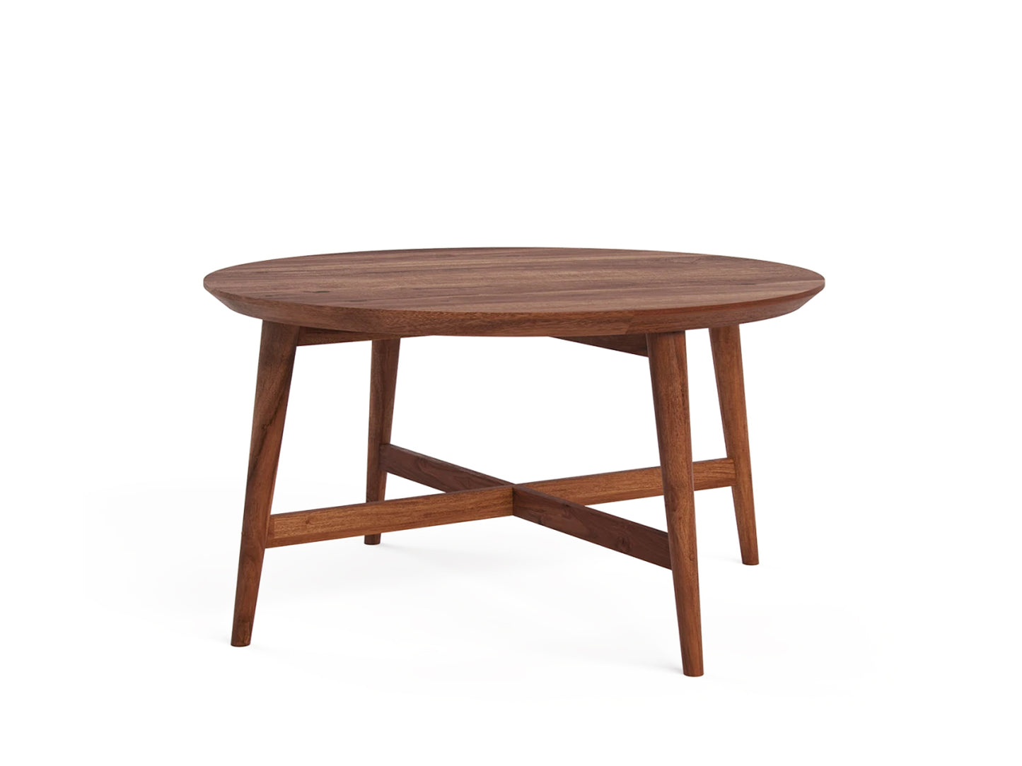 Front-on acacia wood coffee table with white background