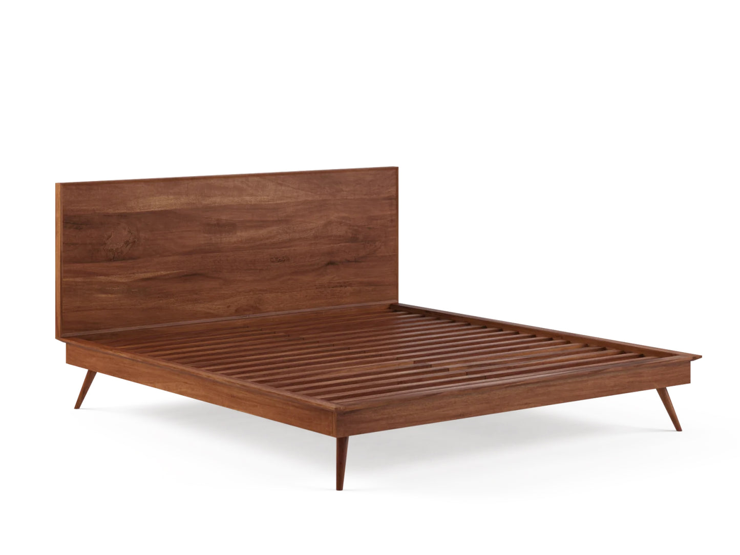 Walnut Acacia Wood Bed Frame showing wooden slats and frame