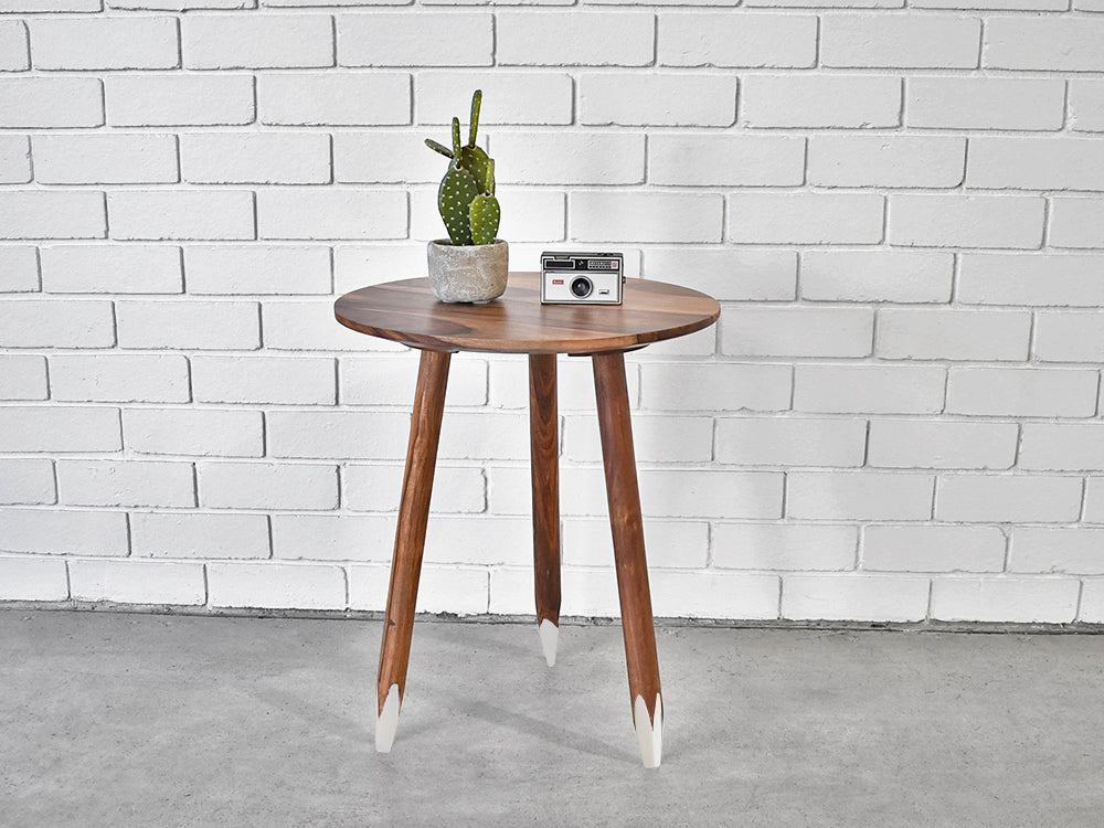 Designer Rosewood Side Table with long pencil legs and white bottom
