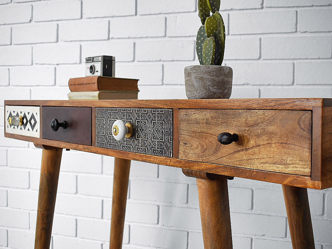 Close up of Console Table patterned drawers