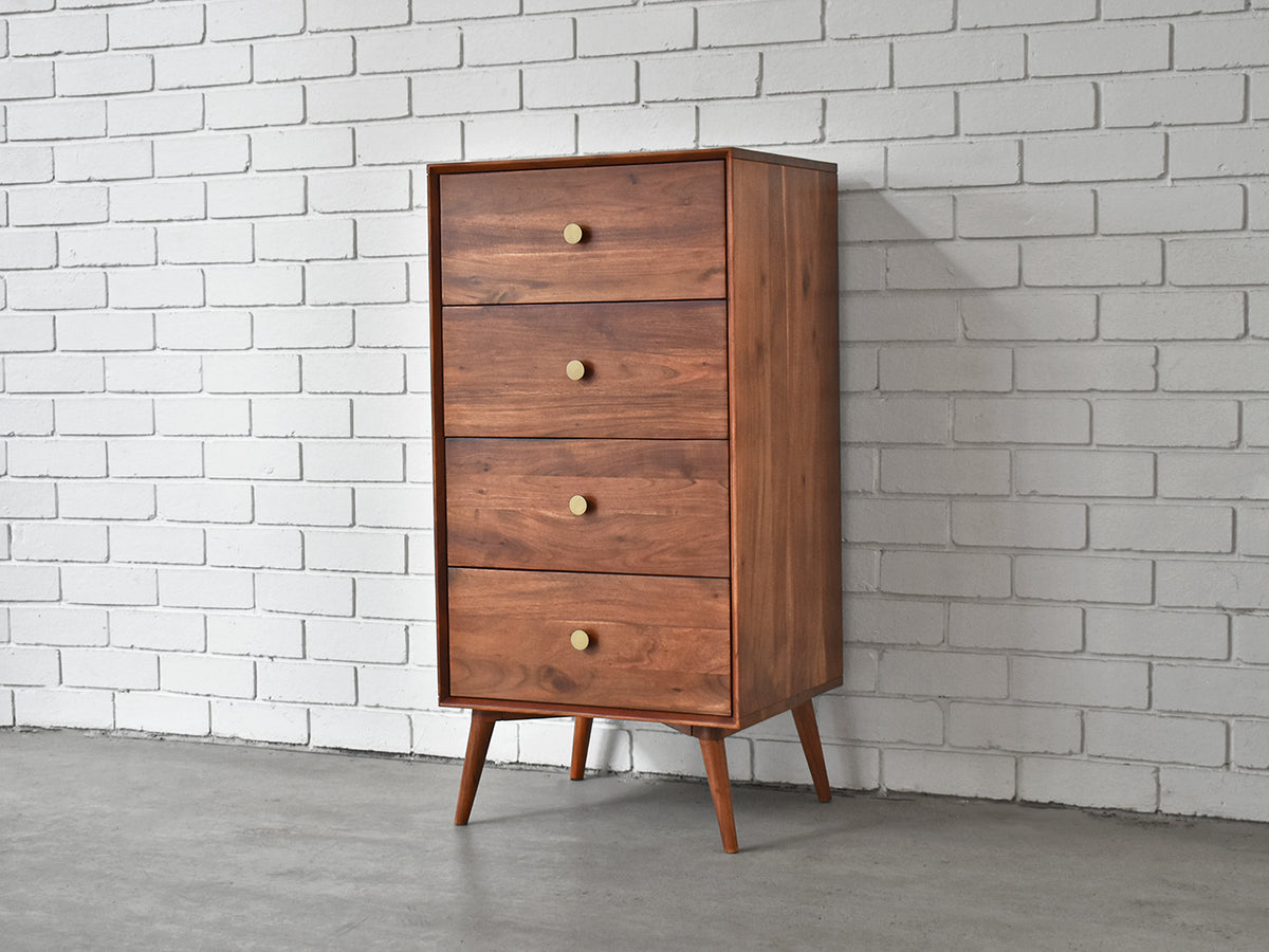 Danish Styled Tallboy With Four Drawers and Brass Handles