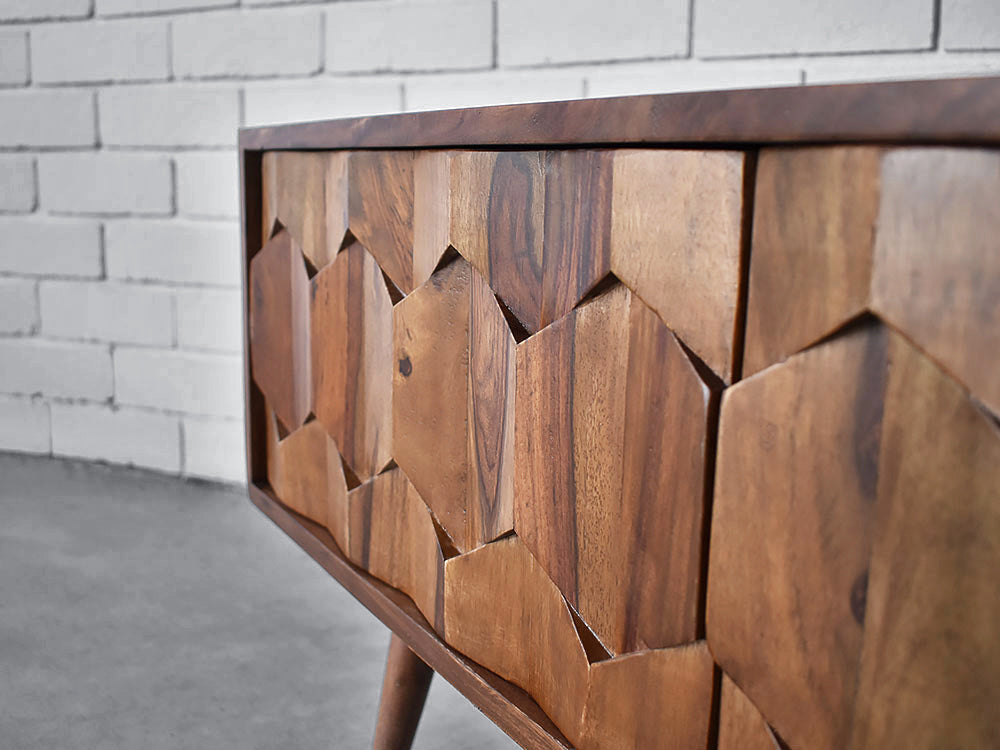 Close Up of Mid Century Modern Entertainment Unit showing Wooden Cupboard door pattern