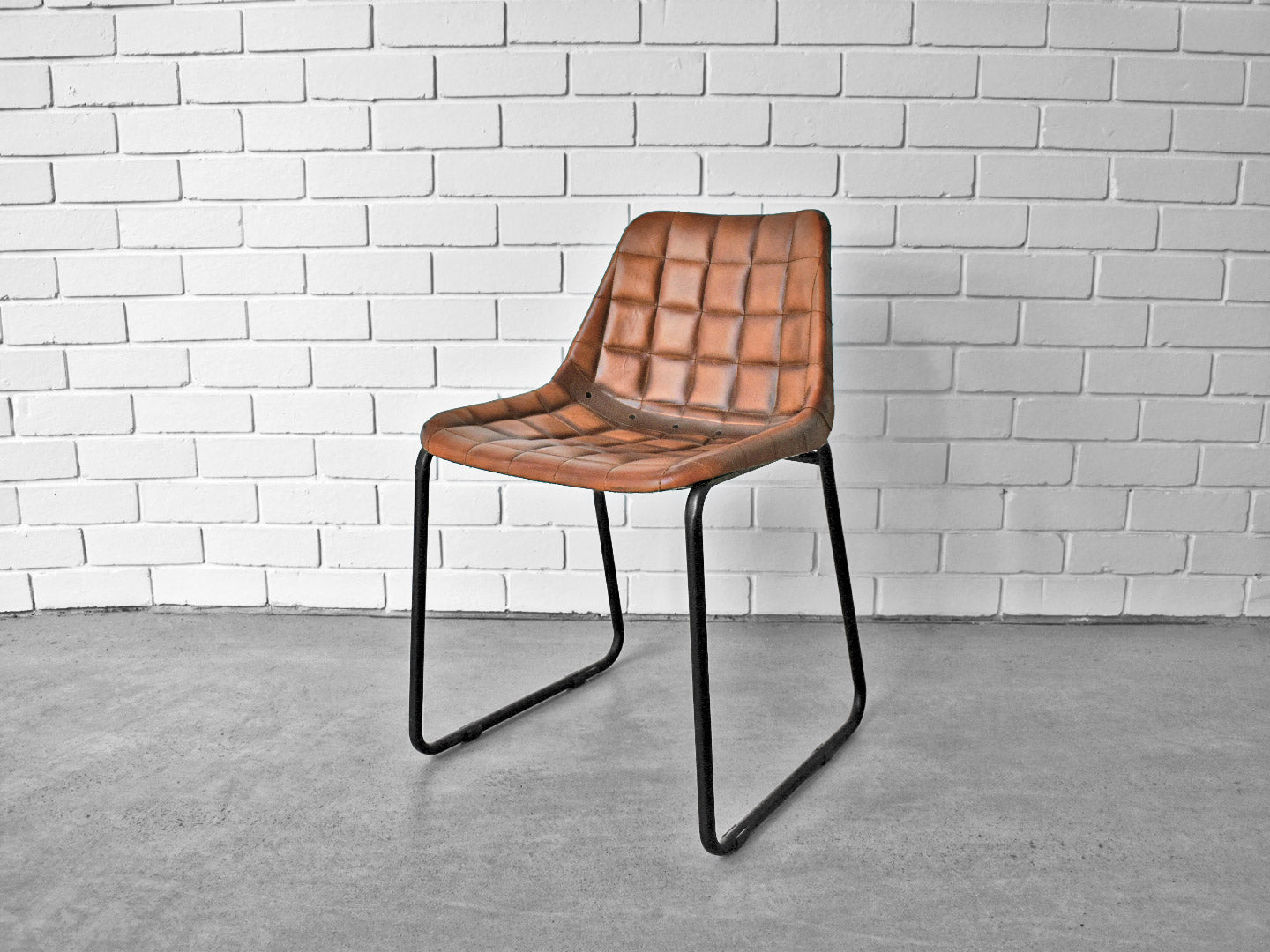Retro Brown Leather Chair with Black Metal Frame
