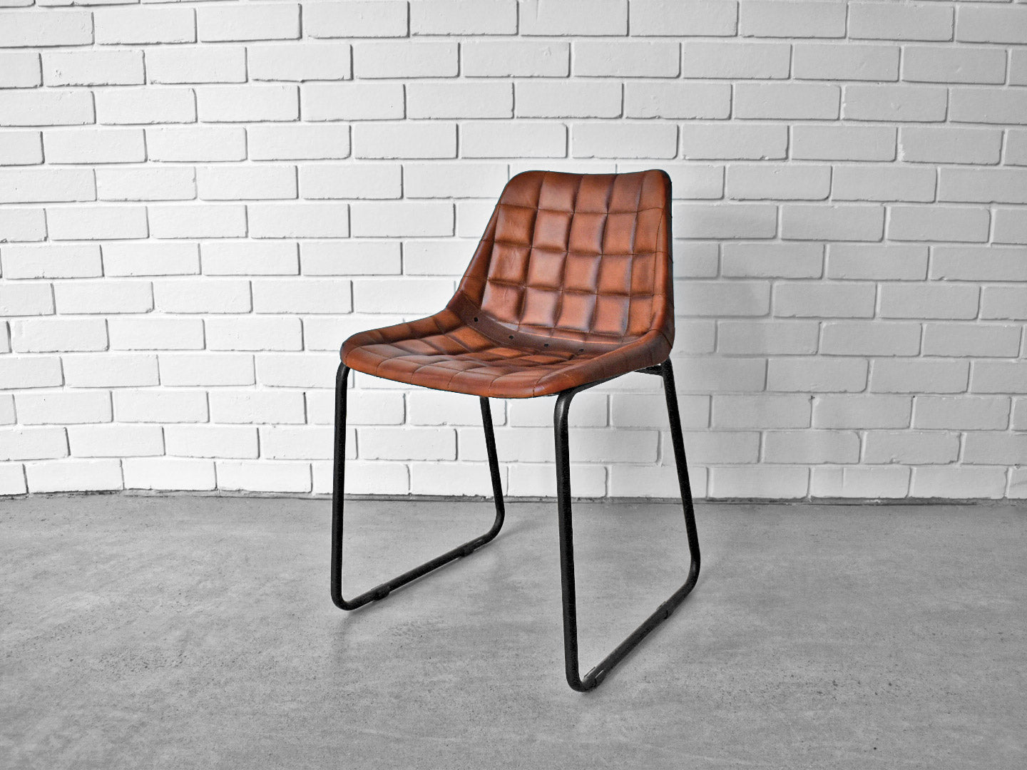 Retro Brown Leather Chair with black frame