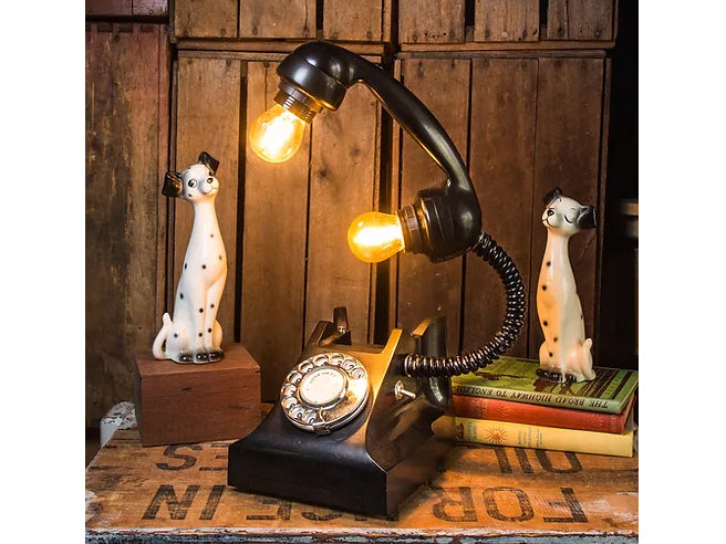 Vintage Rotary Telephone Light with Two Bulbs