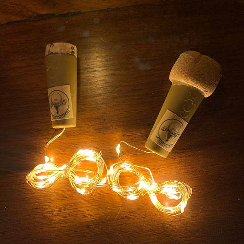 Cork lights with string fairy lights 
