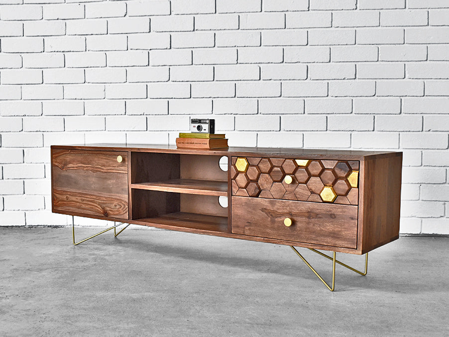Wooden Entertainment Unit with gold features