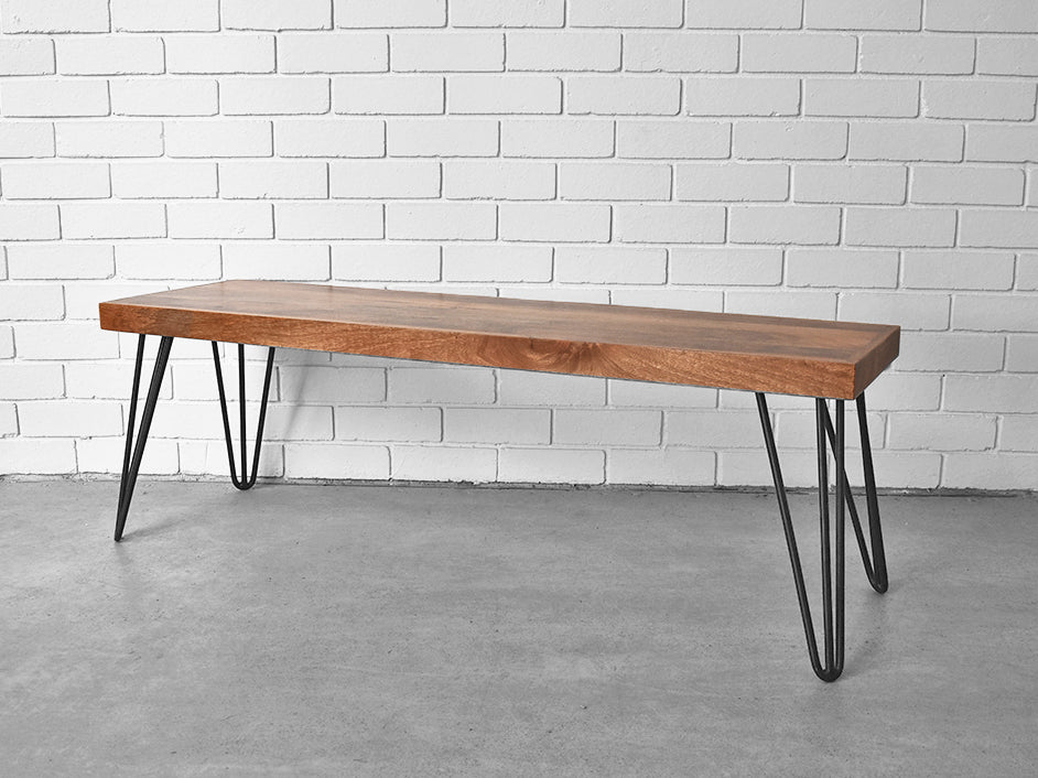 Mango Wood Hairpin Black Leg Bench