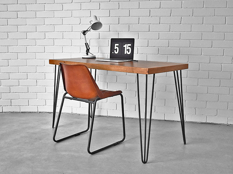 Mango Wood Hairpin Desk with Laptop Chair and Lamp