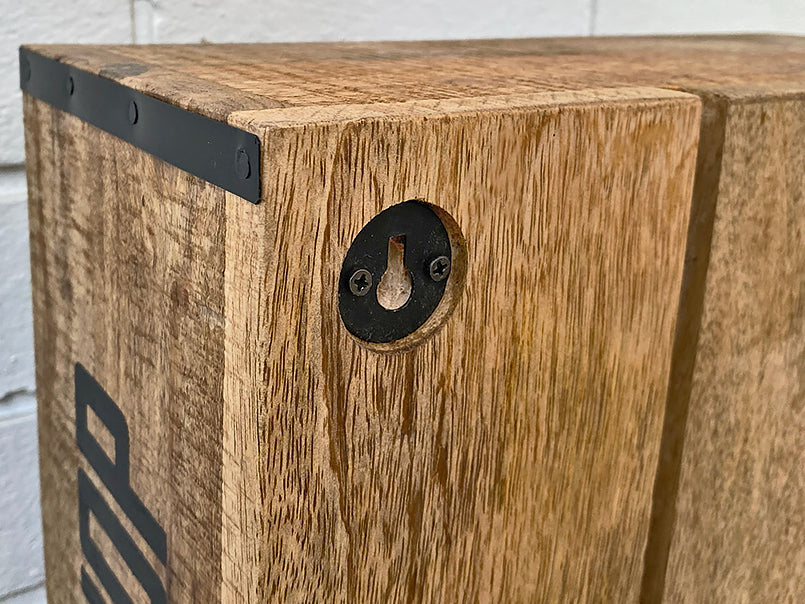 Back of Crate showing where the hooks are for hanging