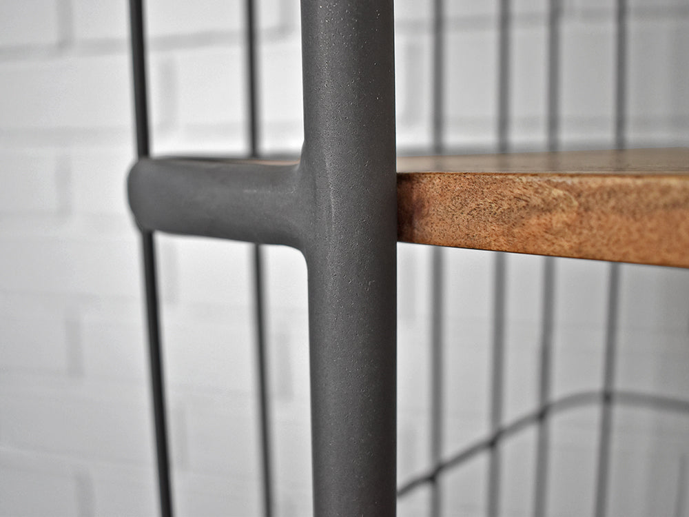 industrial shelf close up showing metal frame