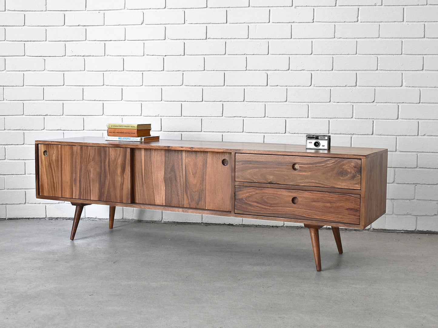 mid century wooden modern entertainment unit 