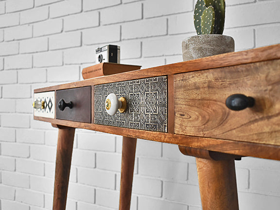 Close up of Console Table patterned drawers