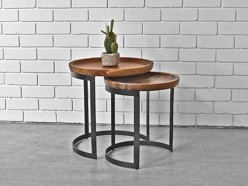 Nested Mango Wood Tables with Black Metal Frame