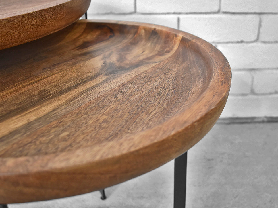 Ultra Close up showing Wood Detailing and Grain on Mango Wood Nested Table
