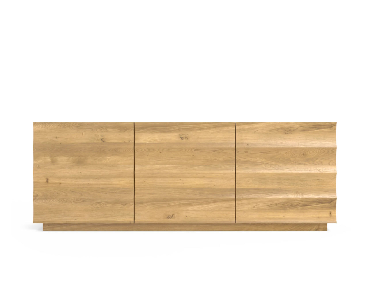 Front view of sideboard made from ash wood with 3 cupboard doors