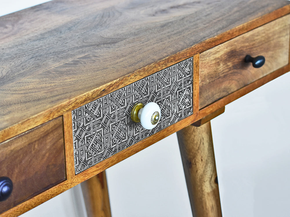 Close up of patterned drawer with handle