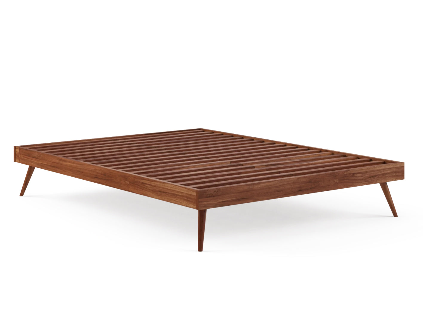 Scandinvaian acacia wooden bed base with white background