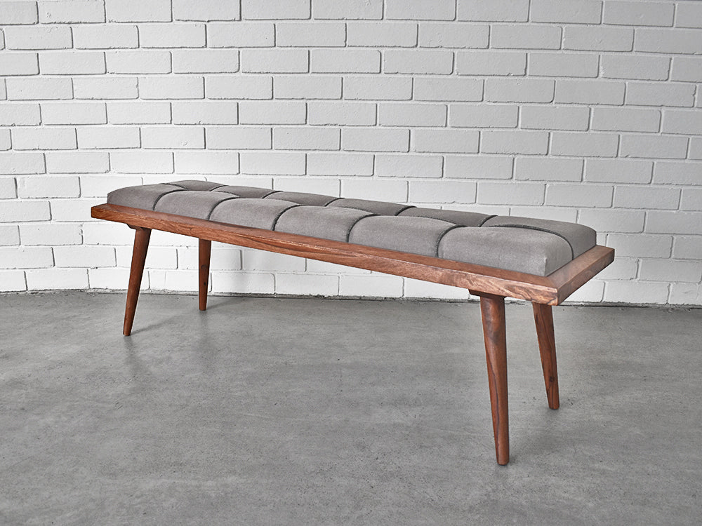 scandinavian wooden bench seat light grey padding seat