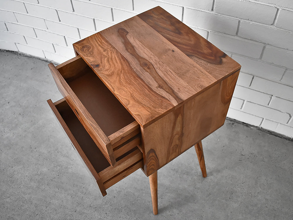 Mid century bedside with open drawers