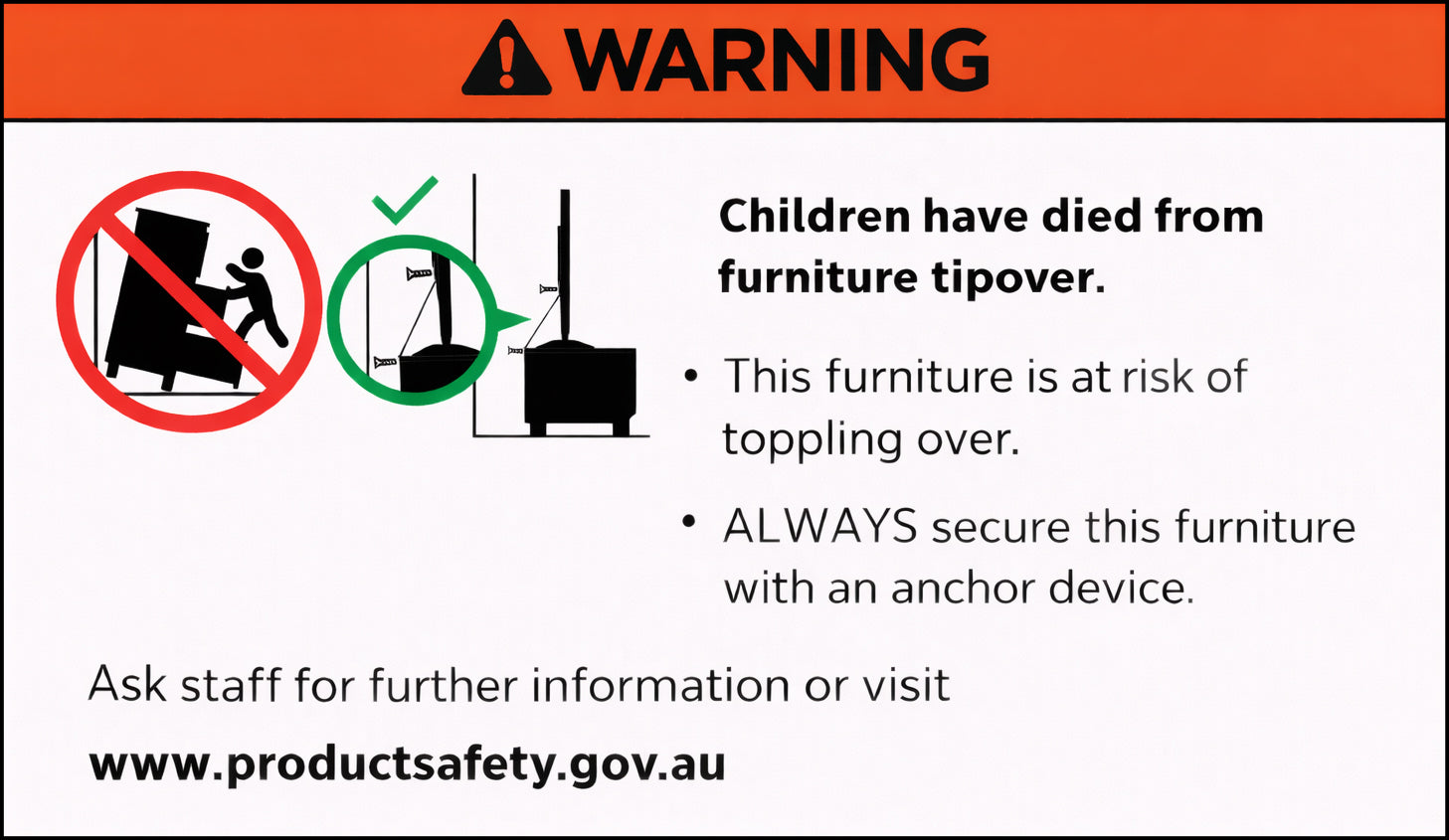 Category 3 Toppling Furniture Warning